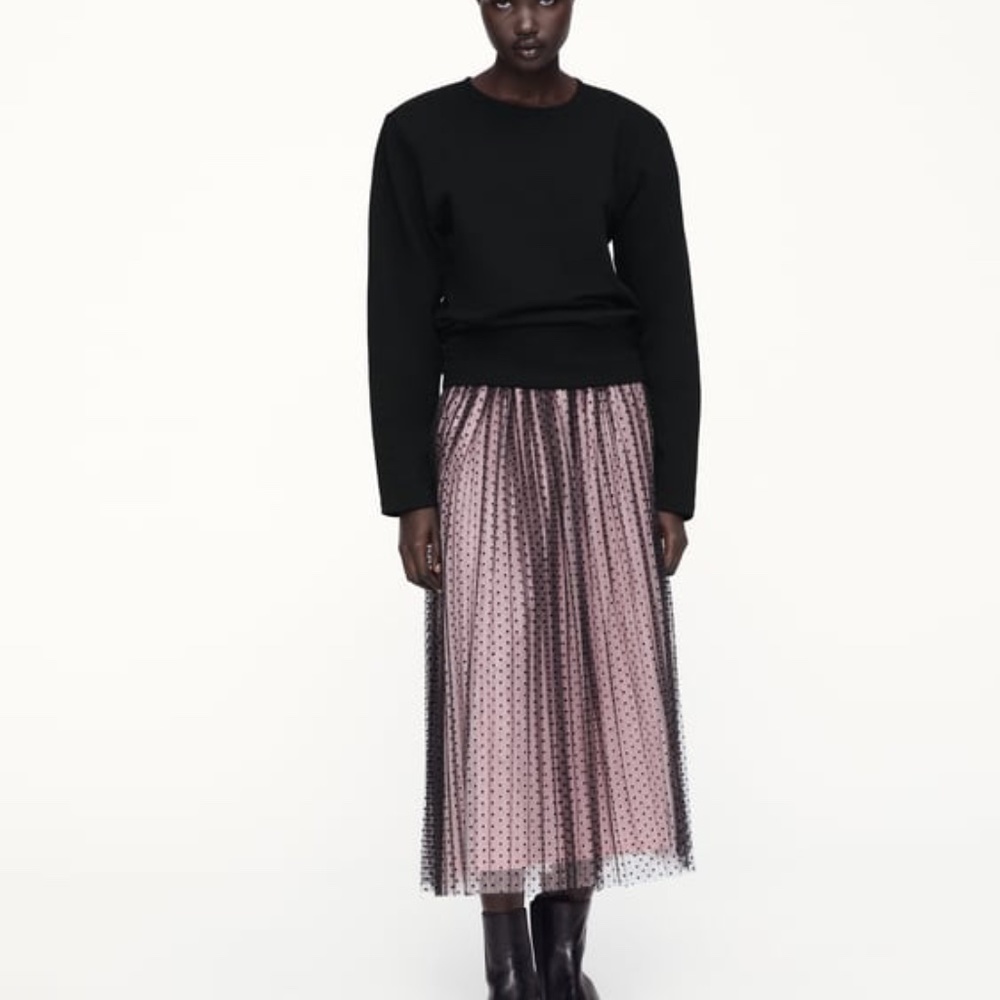 Zara CONTRASTING DOTTED MESH SKIRT